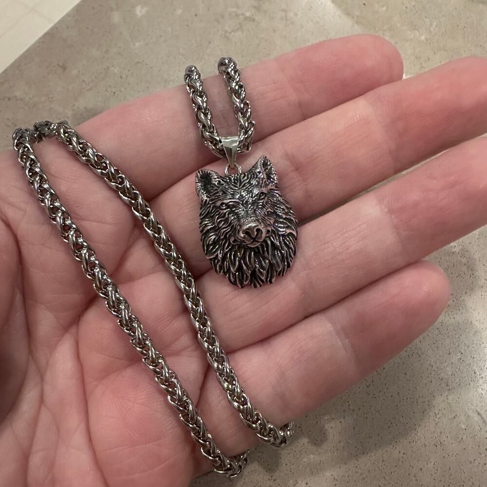 Sterling Silver Wolf Head Necklace